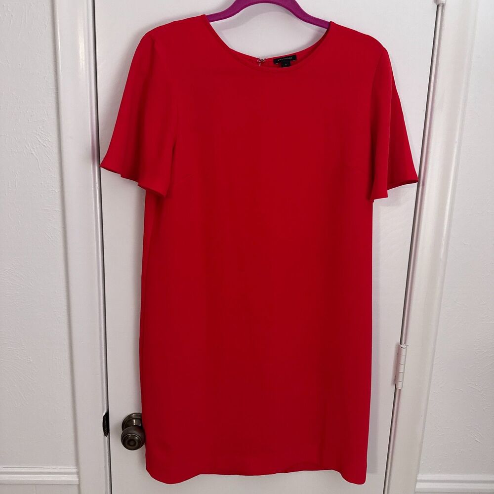 Womens 8 Ann Taylor Red Shift Dress Short Sleeve EUC